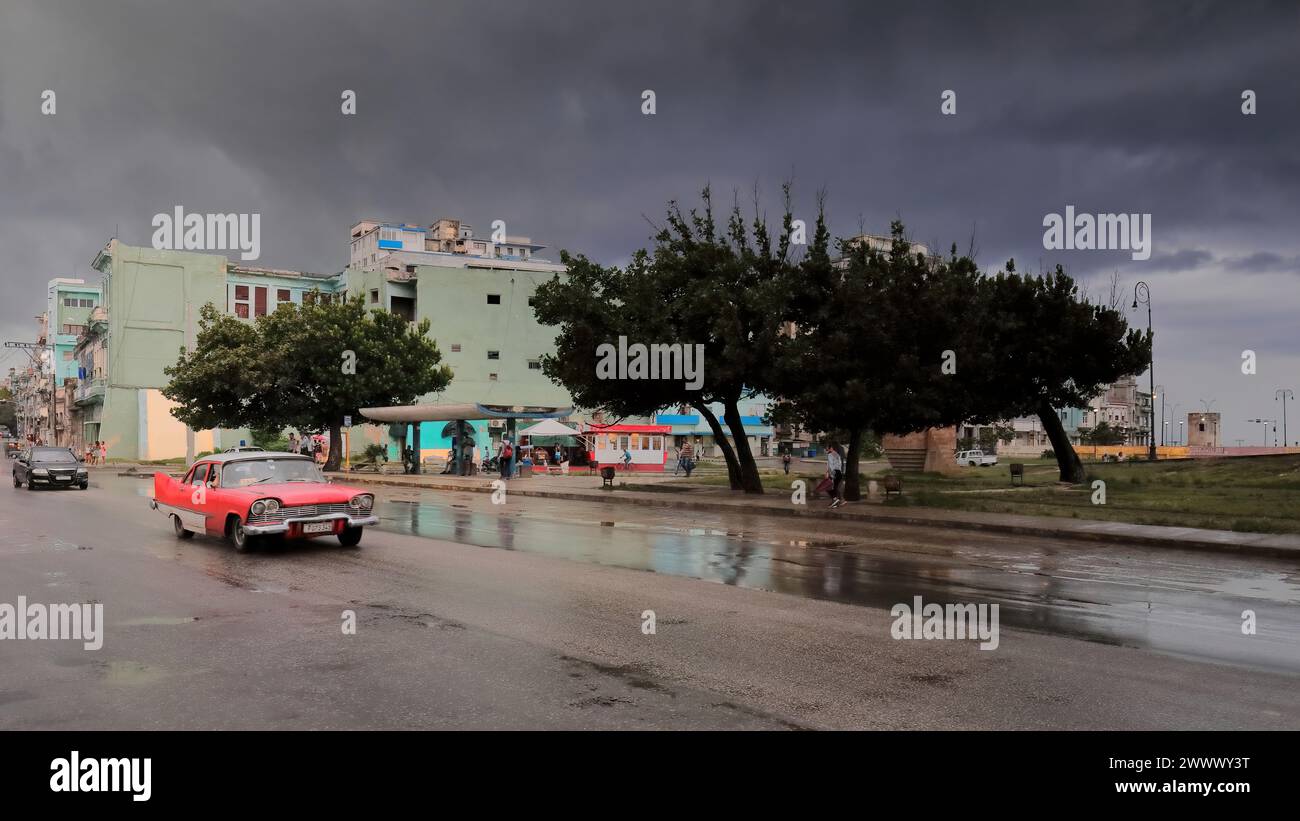 119 Blackish skies over Antonio Maceo Park and San Lazaro Street after heavy downpour, menace of a storm to come in the evening. Havana Centro-Cuba. Stock Photo