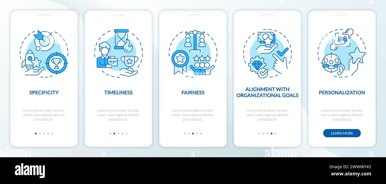 Employee recognition criteria blue onboarding mobile app screen Stock ...