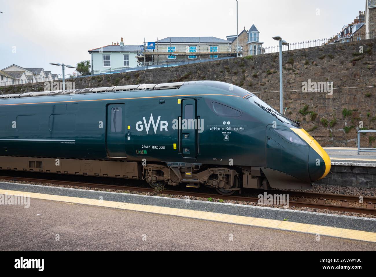GWR train waiting at Penzance Station in Cornwall Stock Photo