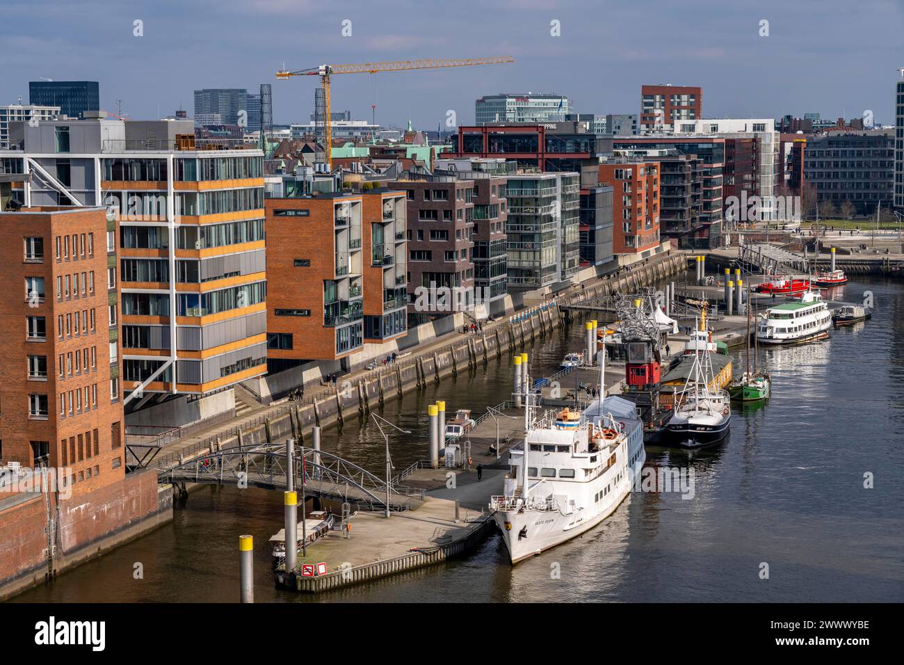 Sandtorhafen, traditional ship harbor, Hafencity Hamburg, new district on the Elbe, on the site of the former free port, residential units for 14,000 Stock Photo