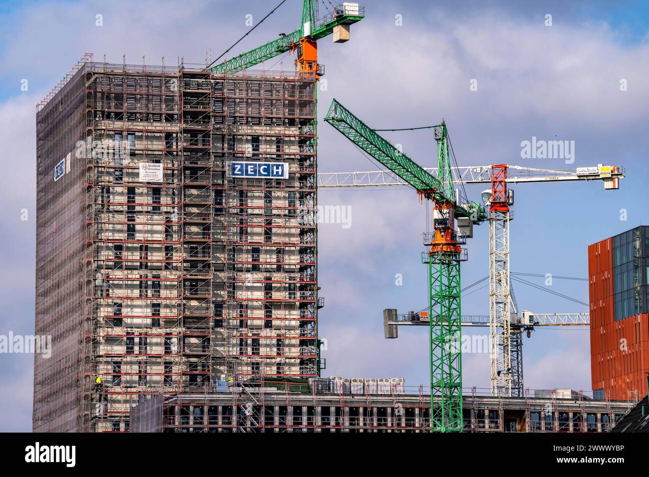 Construction sites in the east of Hafencity Hamburg, office building, new district on the Elbe, on the site of the former free port, residential units Stock Photo