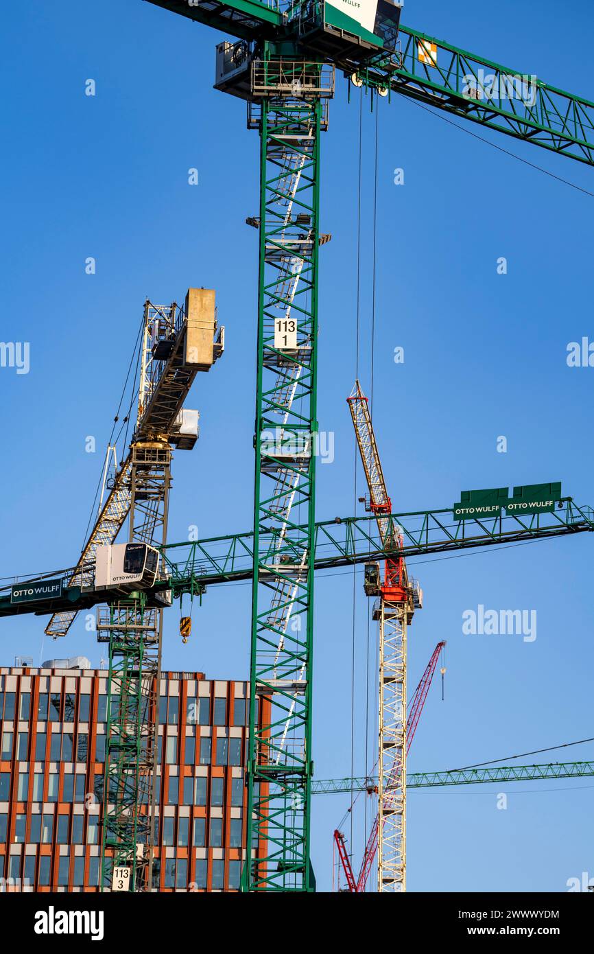 Construction sites in the east of Hafencity Hamburg, office building, new district on the Elbe, on the site of the former free port, residential units Stock Photo