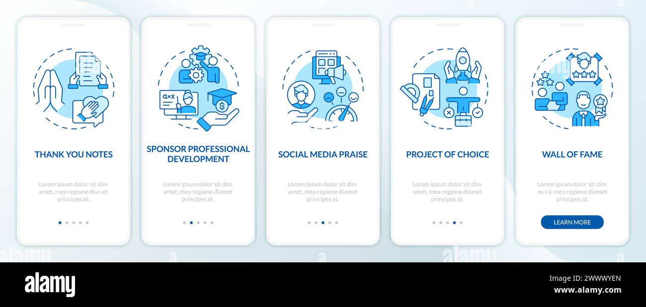 Employee acknowledgement blue onboarding mobile app screen Stock Vector