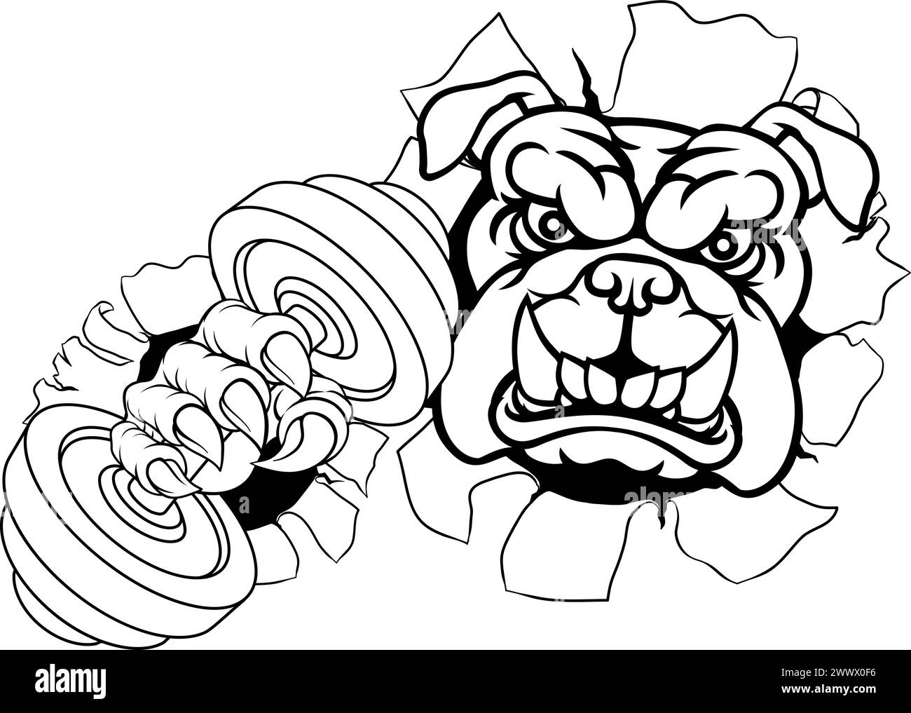 Bulldog Dog Weight Lifting Dumbbell Gym Mascot Stock Vector Image & Art