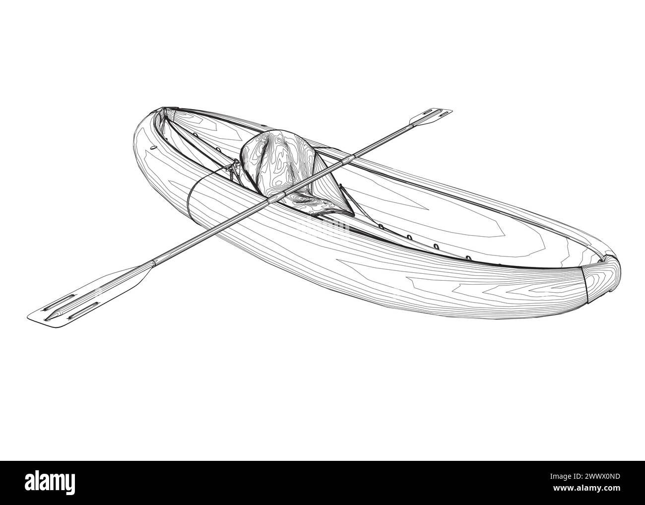 Outline of Inflatable Boat With Peddle. Cartoon Simple Style Isolated