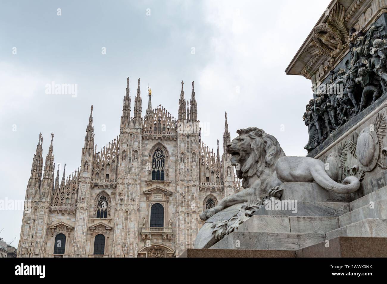 The historical Duomo Square, Piazza del Duomo in the center of Milan, Lombardy, Italy. Stock Photo