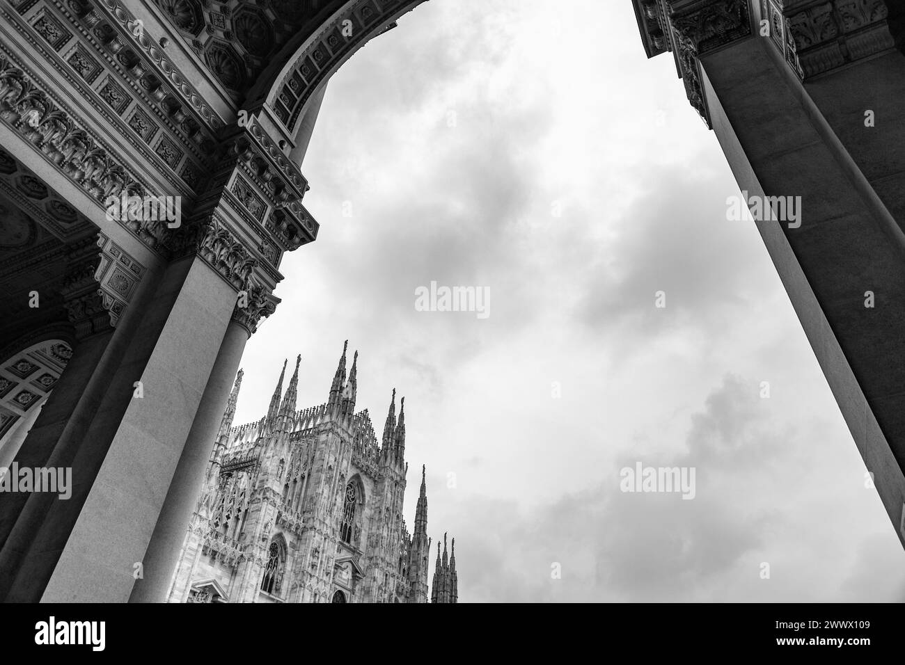 The Milan Cathedral or Metropolitan Cathedral-Basilica of the Nativity of Saint Mary is a major cathedral in Milan. Stock Photo