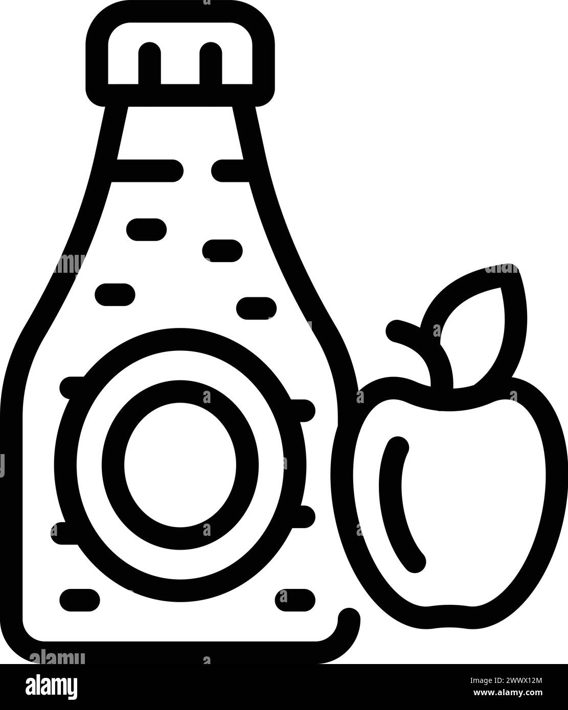 Sparkling cider bottle icon outline vector. Apple fizzy drink. Natural fermented fruity beverage Stock Vector