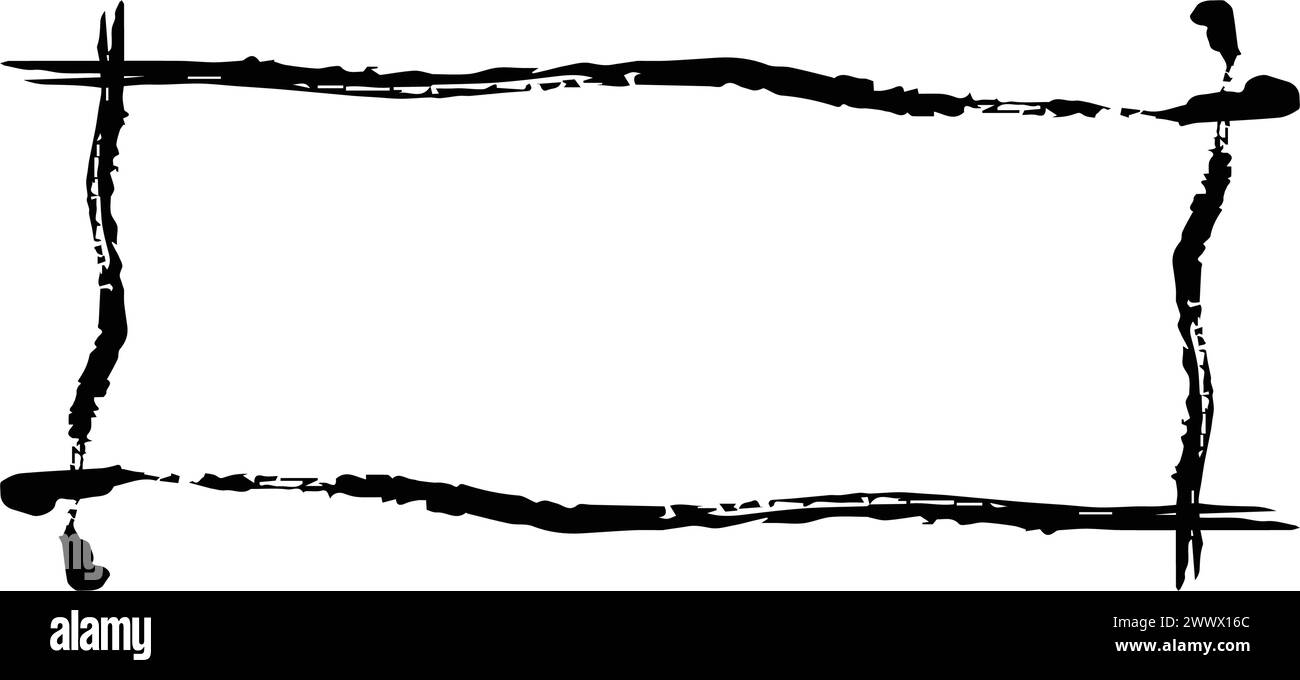 Frame rectangle elongated texture element, outline border grunge shape ...