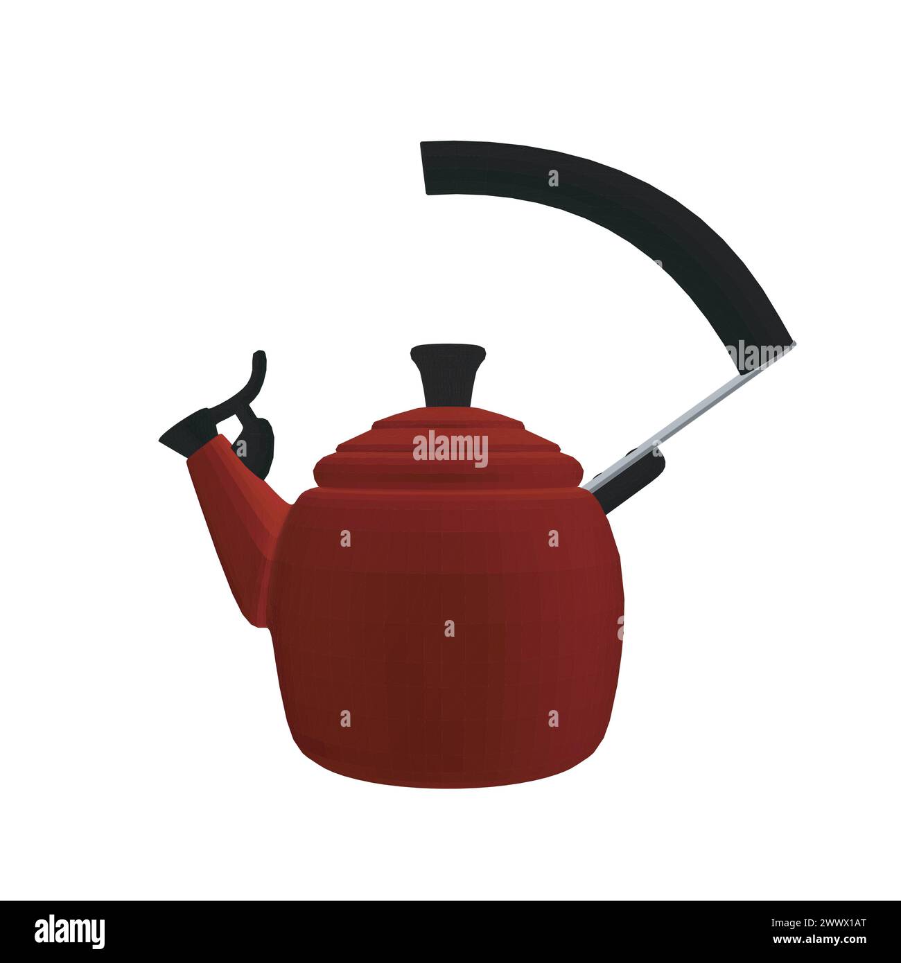 Kettle vector illustration isolated on white, domestic appliance. Polygonal red teapot. 3D. Stock Vector