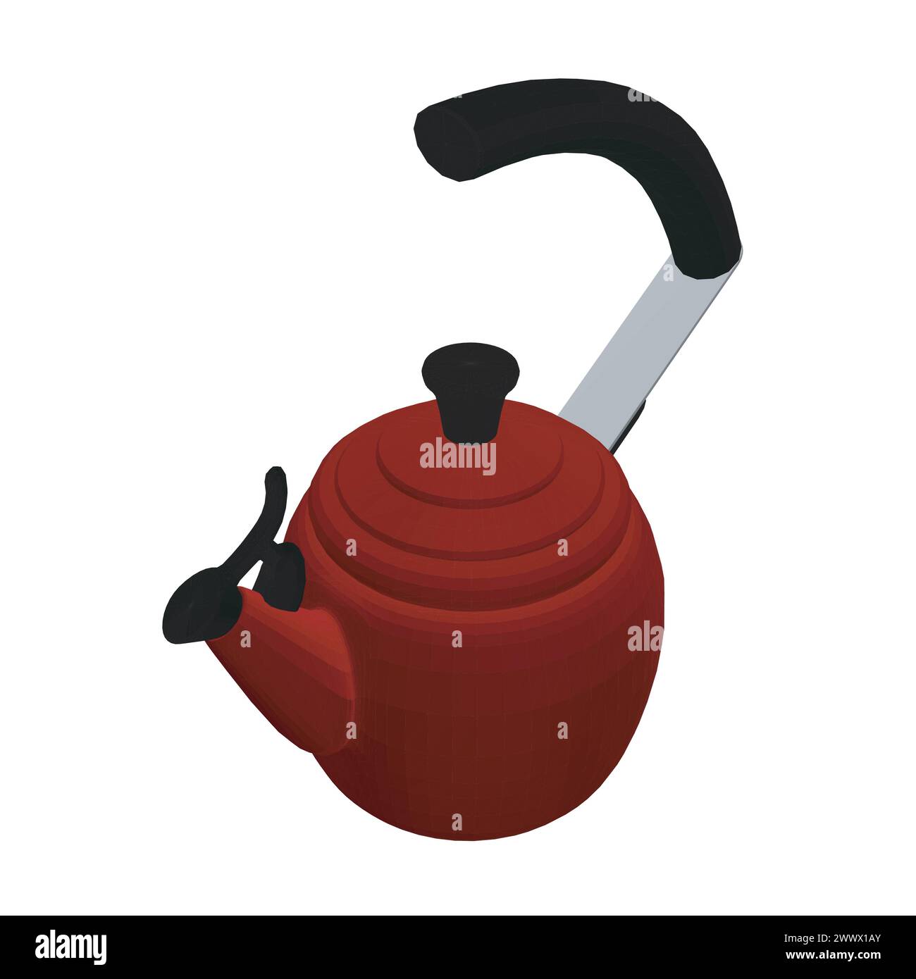 Kettle vector illustration isolated on white, domestic appliance. Polygonal red teapot. 3D. Stock Vector
