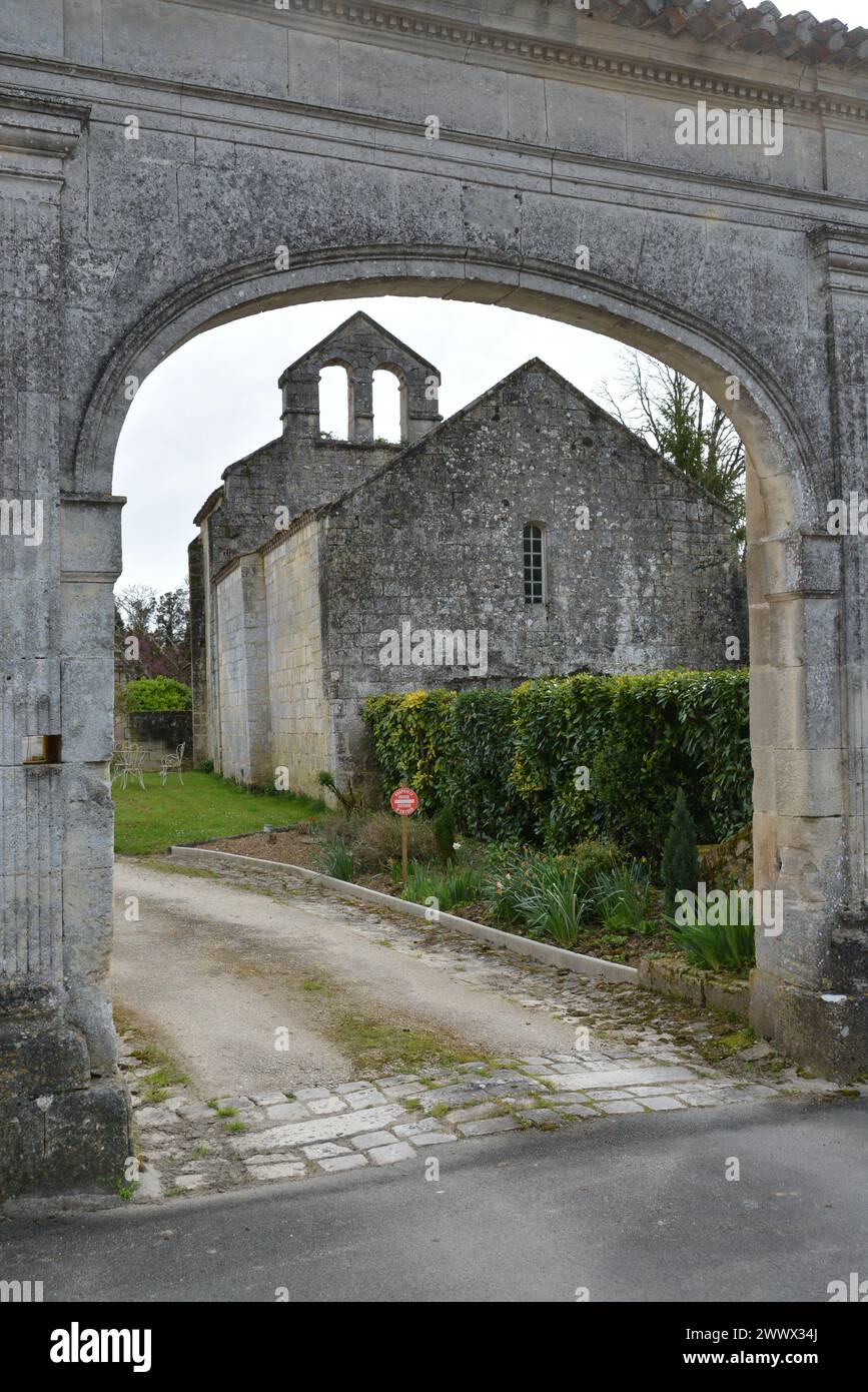 Ancient 9th Century Church at Saint-Surin, Charente, France Stock Photo