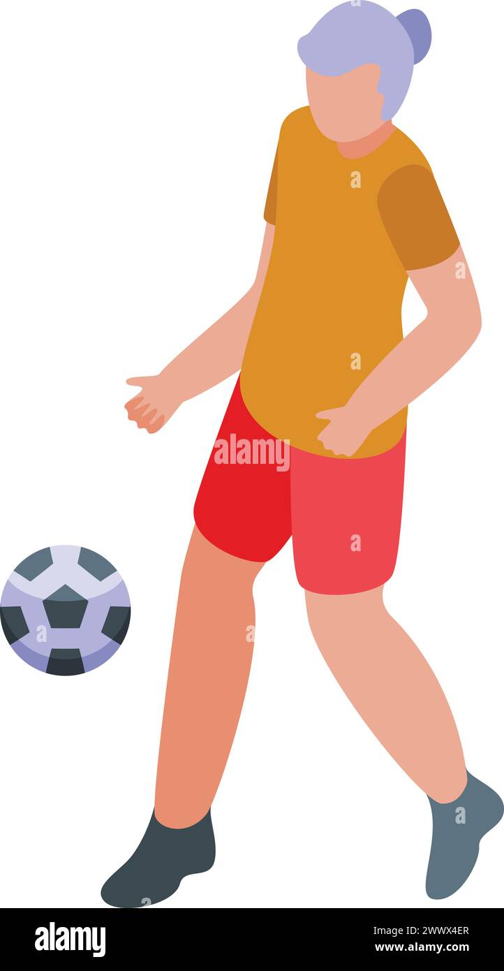 Play shoot soccer icon isometric vector. Elderly person outdoor. Sport training Stock Vector