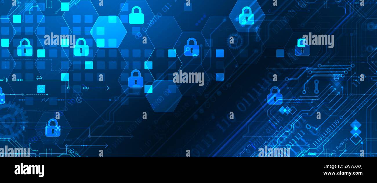 Secure digital background. Virtual confidential, programming protection. Hand drawn vector. Stock Vector