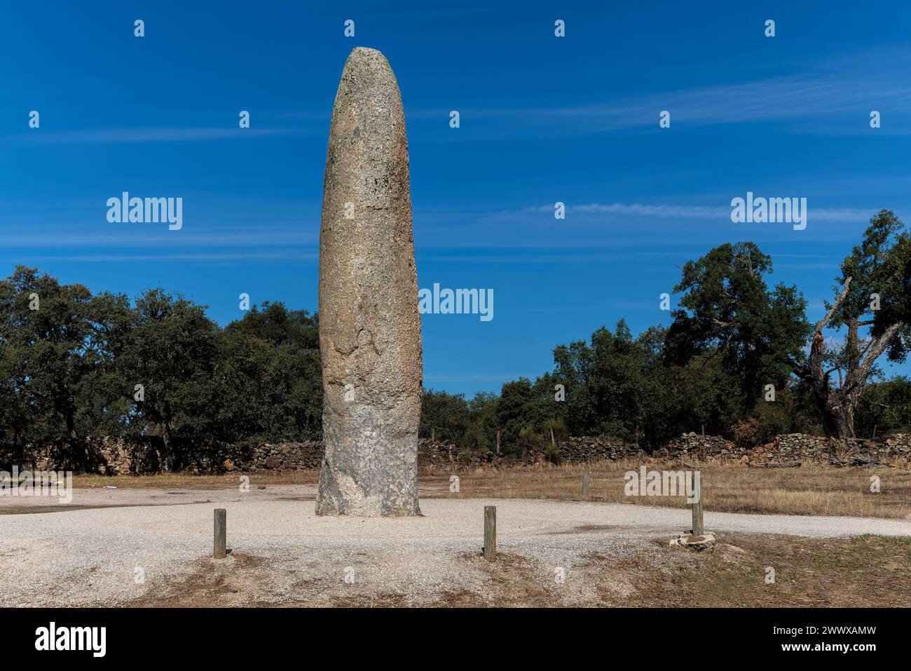The Menhir of Meada standing stone near Castelo de Vide in Portugal Stock Photo