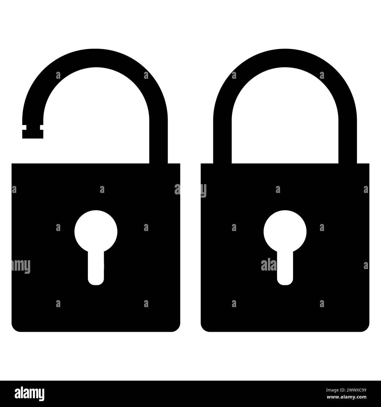 Silhouette of padlock with key hole one open and one closed.  Security or privacy element Stock Vector