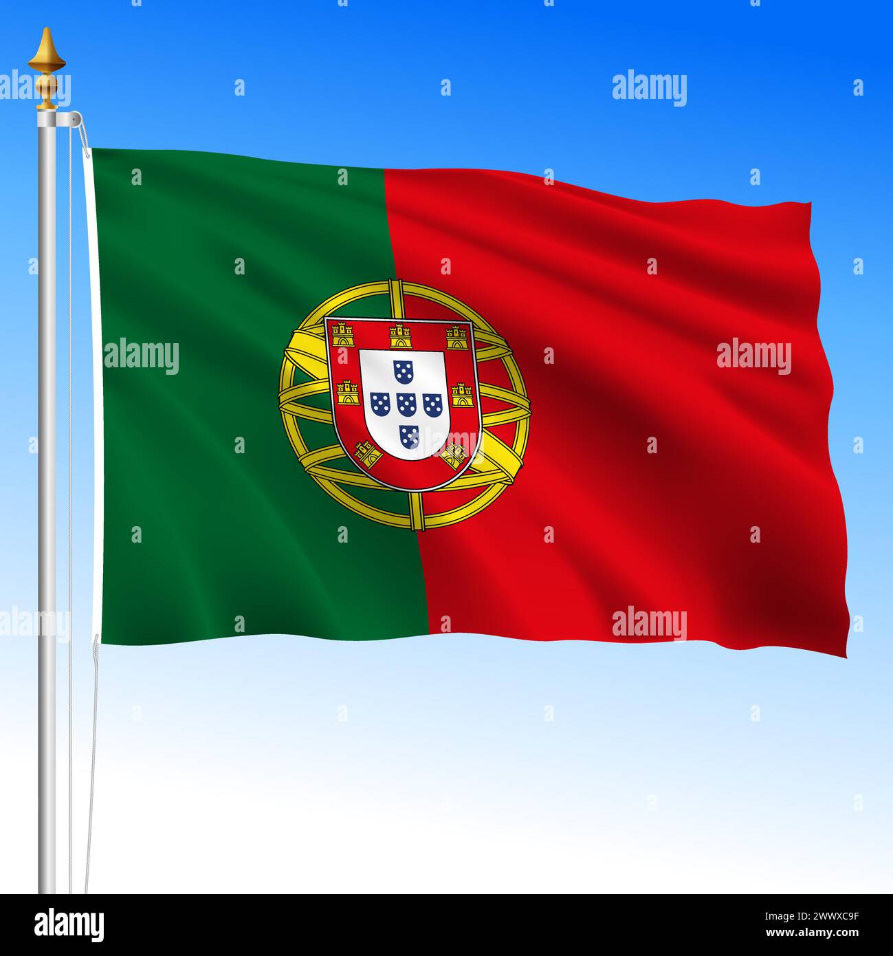 Portugal official national waving flag, European Union, vector illustration Stock Vector