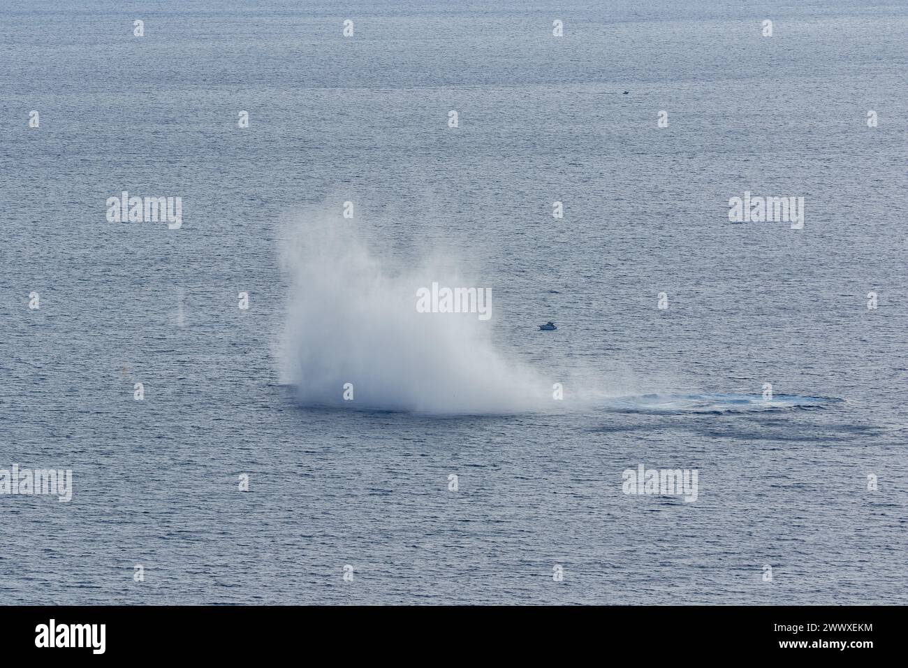 Terracina, Italy - 09 24 2017: Explosion in the sea of a eurofighter typhoon that crashed in Terracina. A Eurofighter Air Force of Italian Air Force Stock Photo