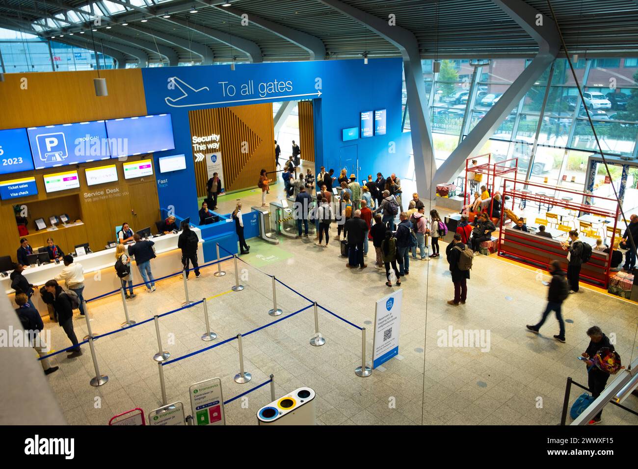Entrance to gates at Eindhoven Airport Netherlands Passenger Terminal Stock Photo