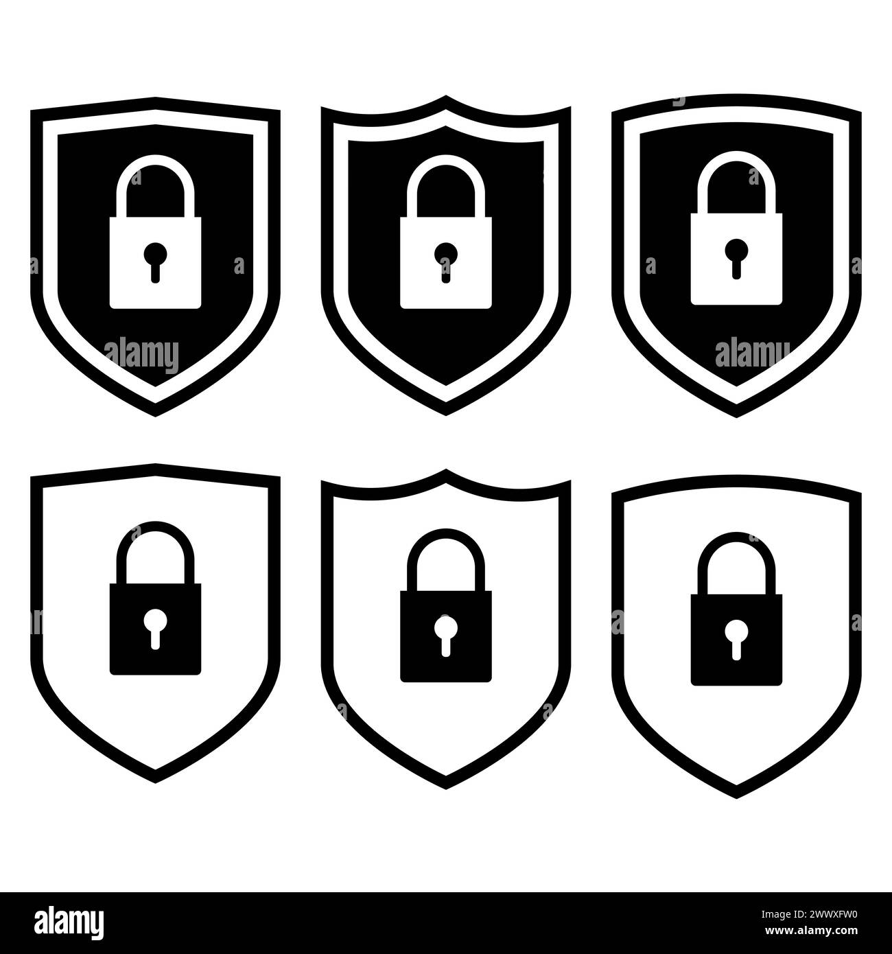 Collection of shields with padlocks, security or cybercrime element Stock Vector