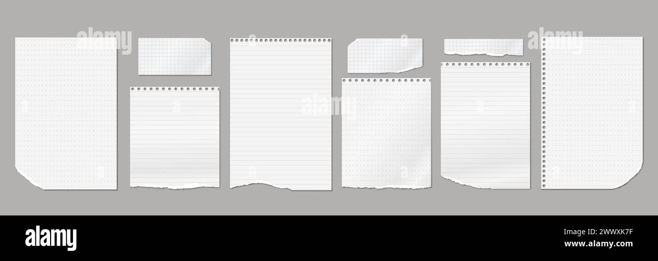 Paper Strips Ripped Notebook Set of torn, ripped paper strips, lined notebook paper with soft shadow ...