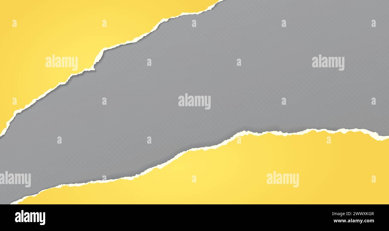 Yellow paper with torn edges and soft shadow are on grey squared ...