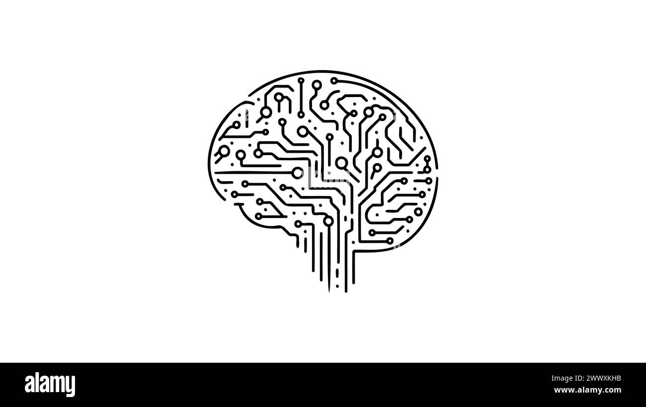 An abstract illustration of an electronic circuit board brain in ...