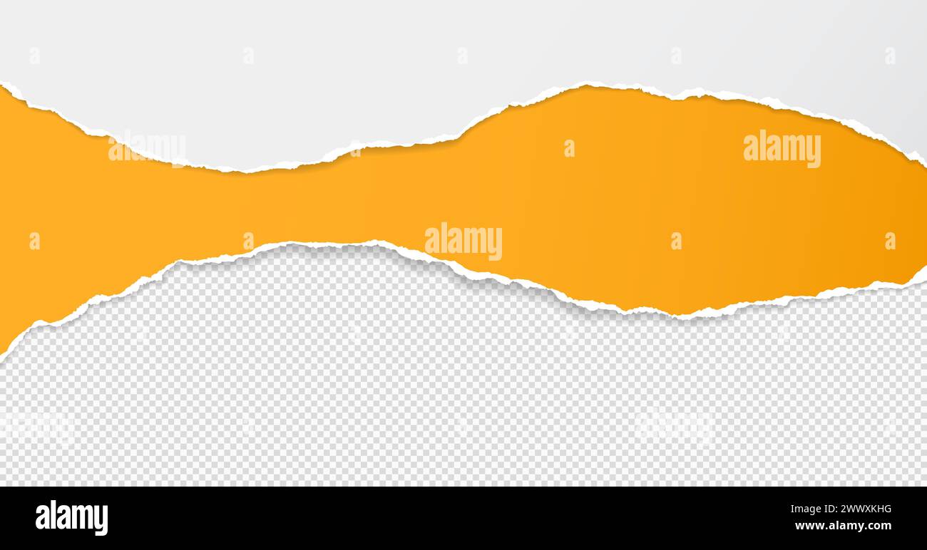 Torn, ripped yellow paper with soft shadow is on squared background for ...