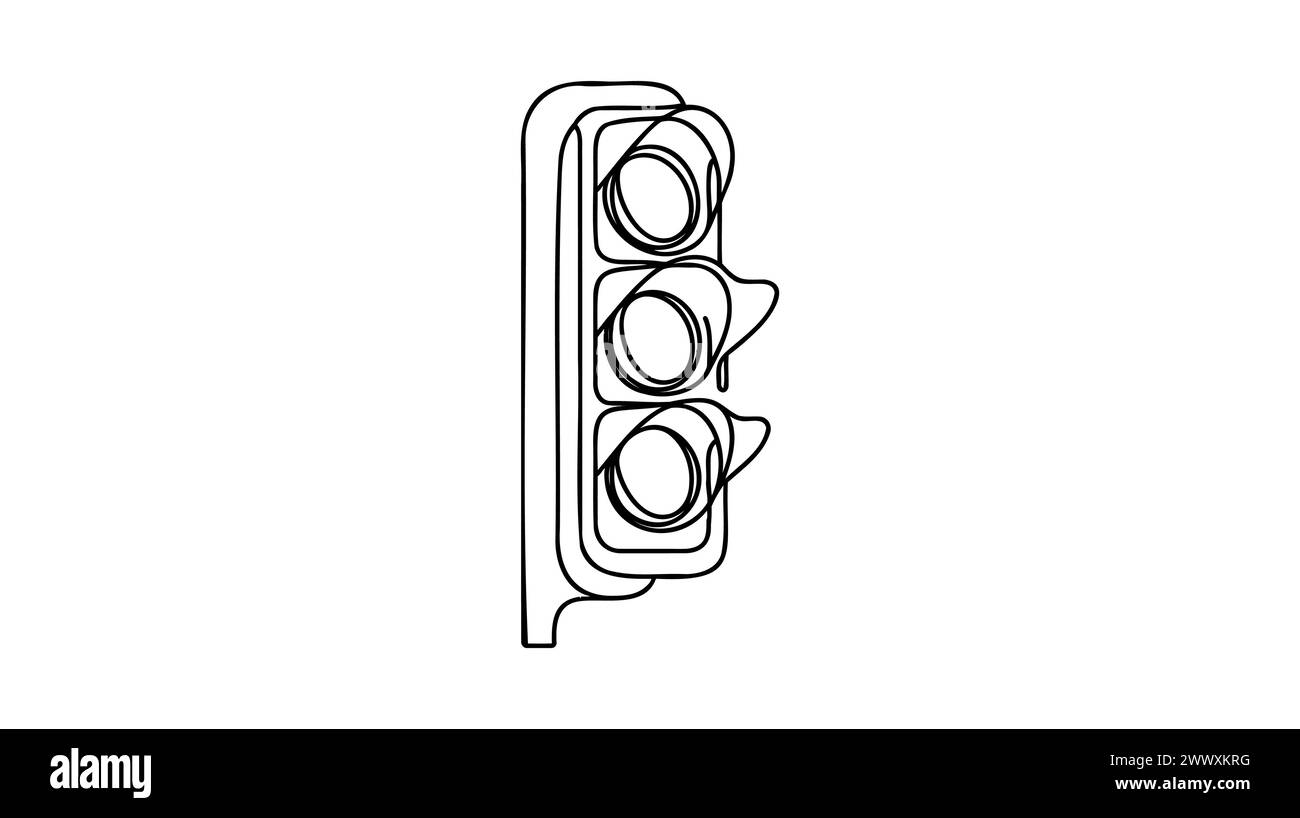 Continuous one line drawing of traffic lights with poles to regulate vehicle travel at road intersections. There are red, yellow, green lights. Single Stock Vector