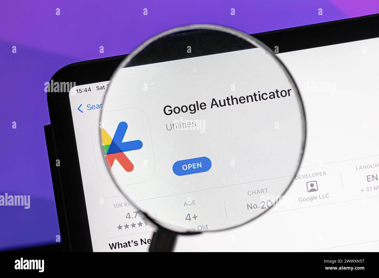 Ostersund, Sweden - June 3 2023: Google Authenticator app on an Ipad. Google Authenticator is a software-based authenticator by Google. Stock Photo