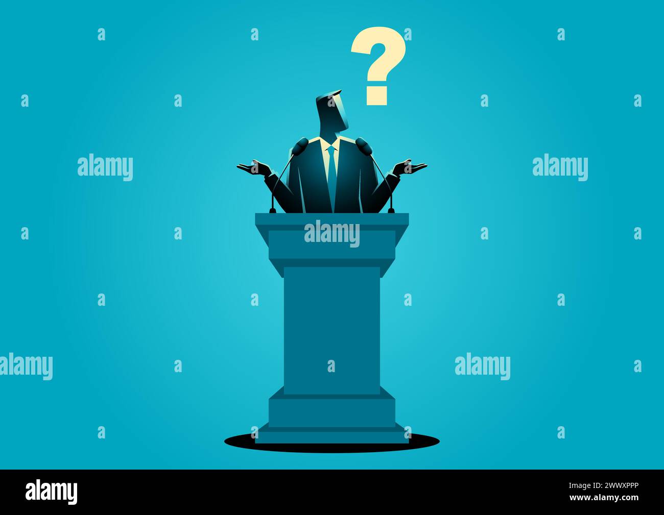 Incompetence Vector Man in a suit standing at a podium, with a big question mark above his ...