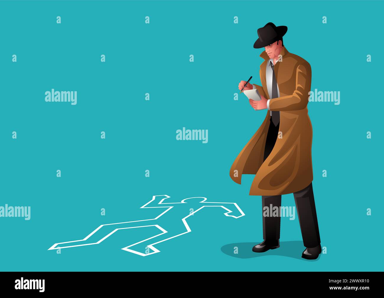 Vector illustration of a detective taking a note on crime scene Stock Vector