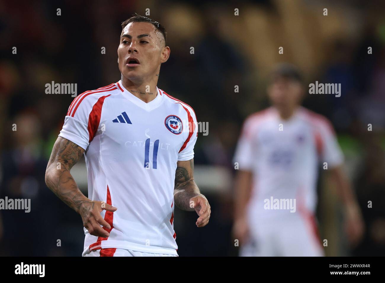 Parma, Italy, 22nd March 2024. Eduardo Vargas of Chile reacts during the International Friendly match at Stadio Ennio Tardini, Parma. Picture credit should read: Jonathan Moscrop / Sportimage Stock Photo