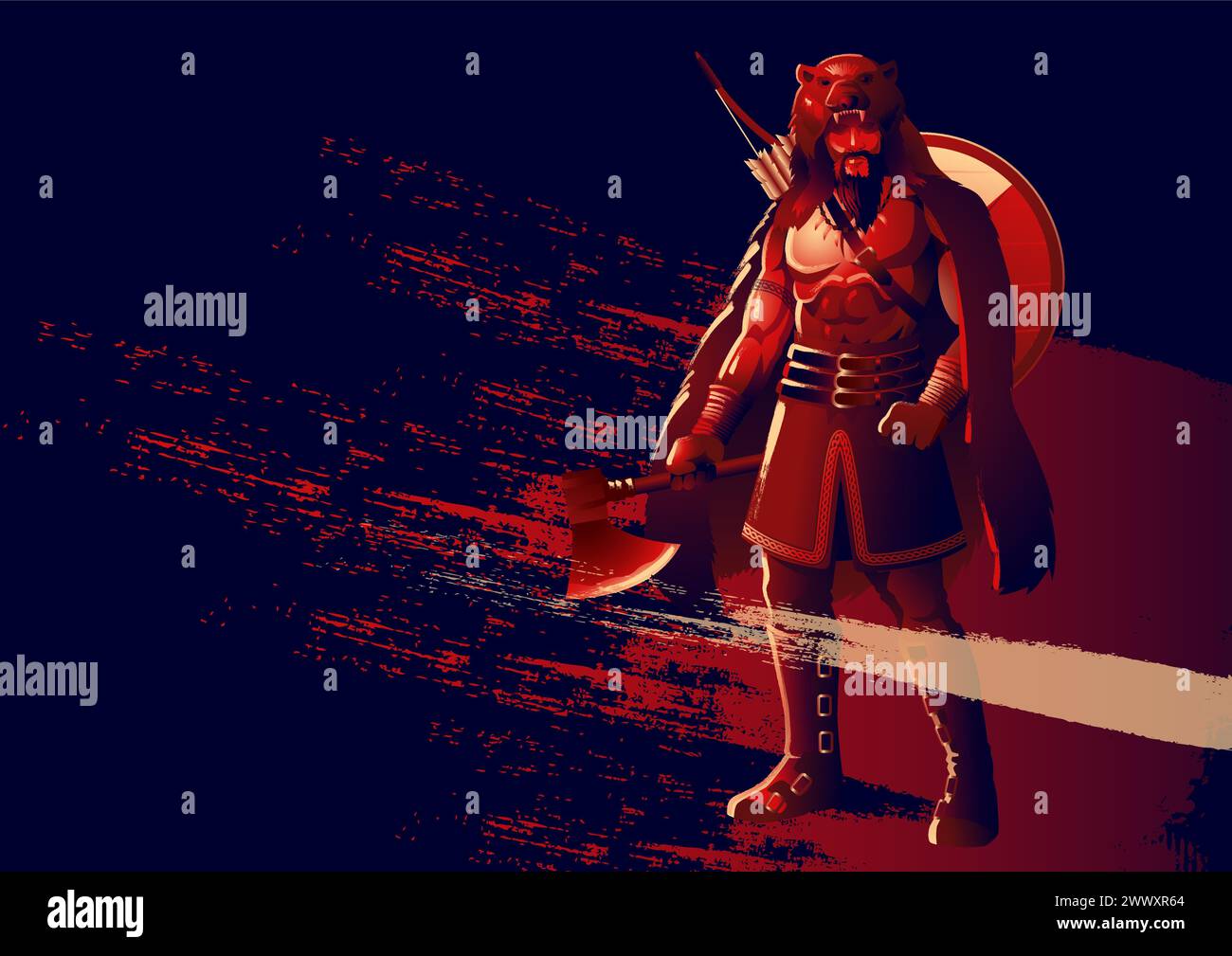 Dynamic microstock vector illustration, featuring a grunge-style depiction of a viking berserker Stock Vector