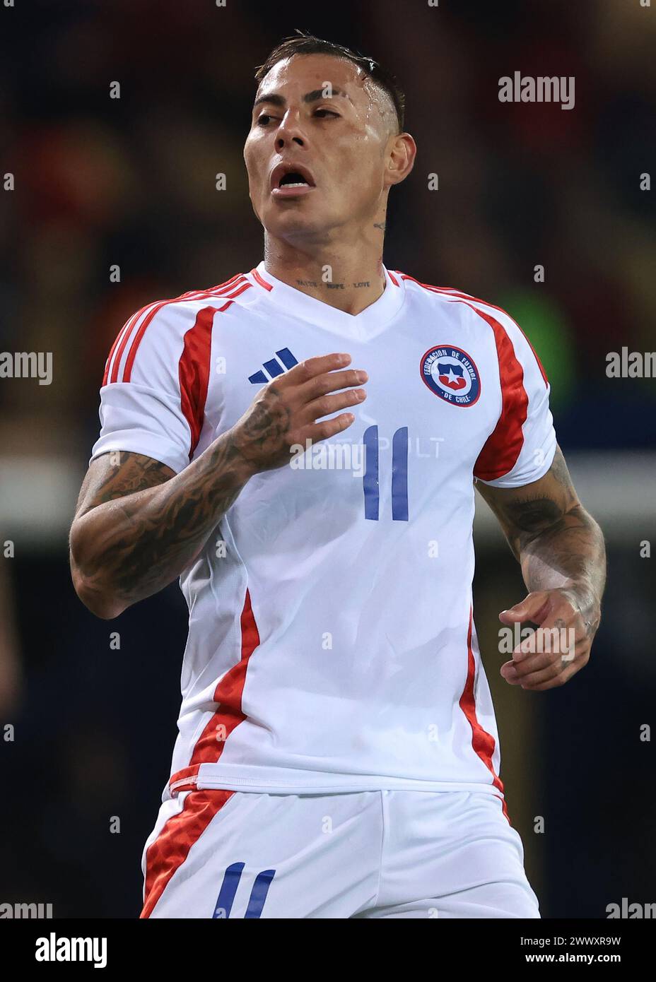 Parma, Italy, 22nd March 2024. Eduardo Vargas of Chile reacts during the International Friendly match at Stadio Ennio Tardini, Parma. Picture credit should read: Jonathan Moscrop / Sportimage Stock Photo