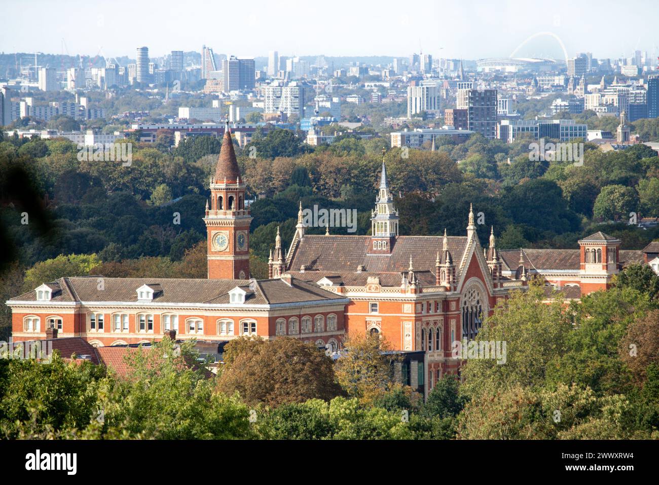 London skyline with Dulwich College in foreground Stock Photo