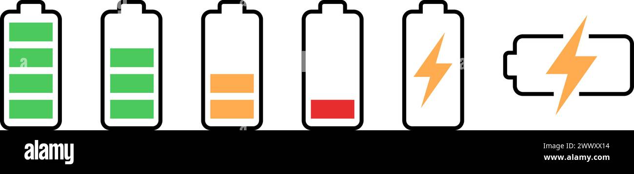 Set of battery charging icons as indicator capacity energy Stock Vector