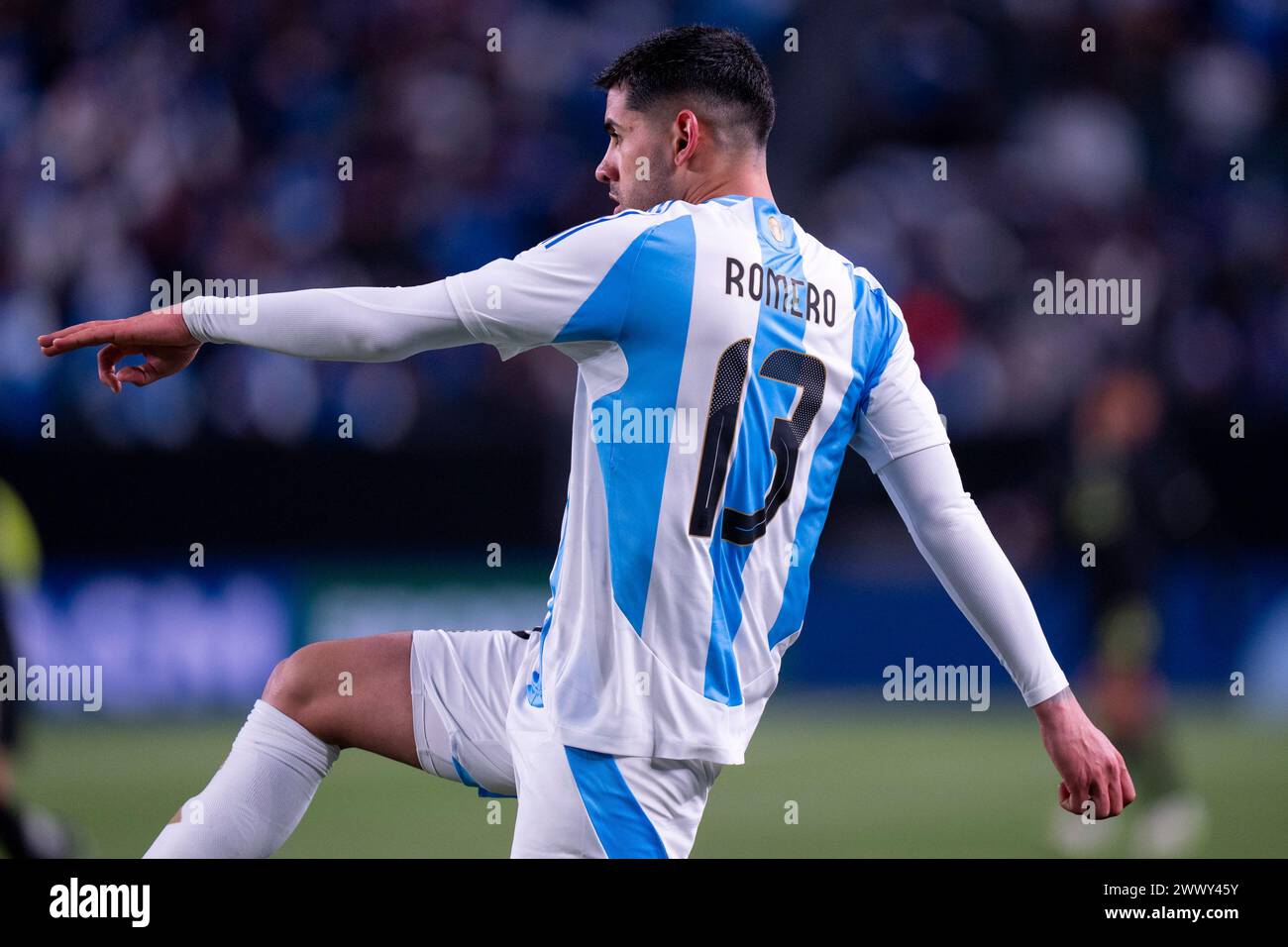 Argentina's Cristian Romero in action during the first half of an International friendly soccer match against El Salvador, Friday, March 22, 2024, in Philadelphia, Pa (Christopher Szagola/Cal Sport Media) Stock Photo