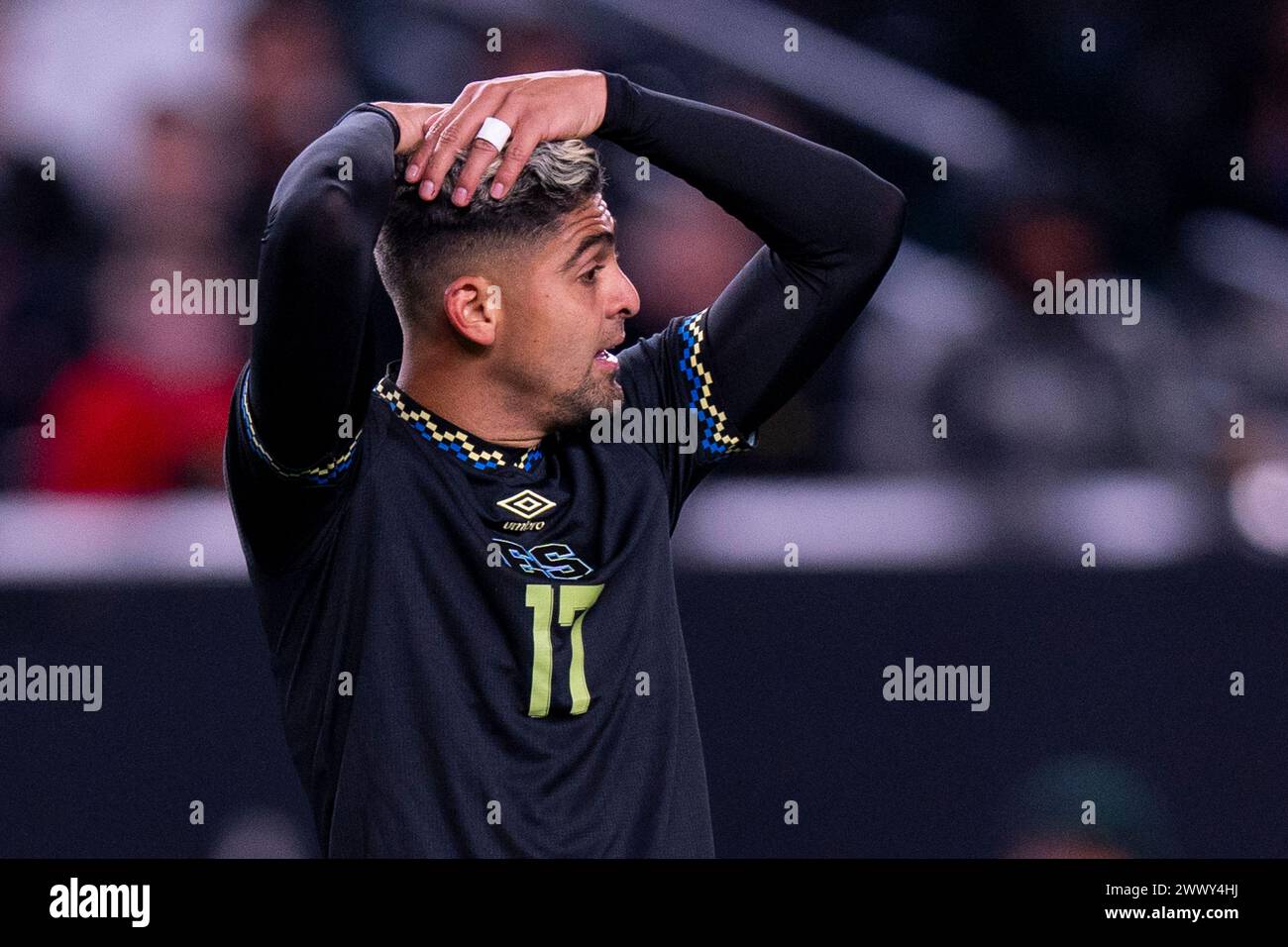 El Salvador's Jairo Henriquez reacts to missing the shot during the first half of an International friendly soccer match against Argentina, Friday, March 22, 2024, in Philadelphia, Pa. (Christopher Szagola/Cal Sport Media) Stock Photo