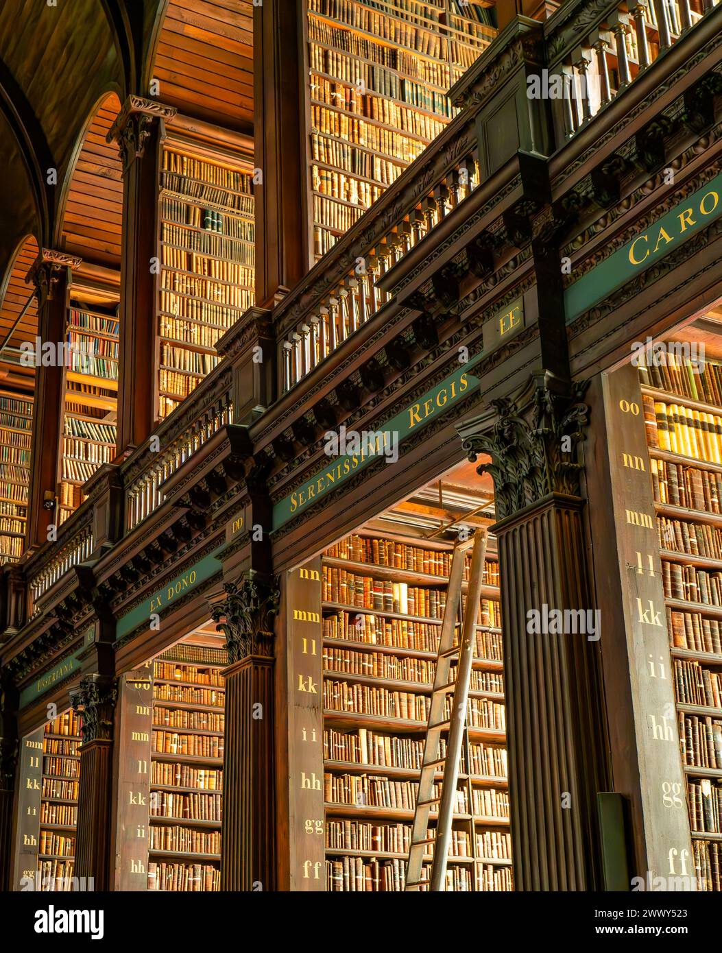 Magnificent oak panelled interior of Trinity College Library in Dublin Ireland Stock Photo