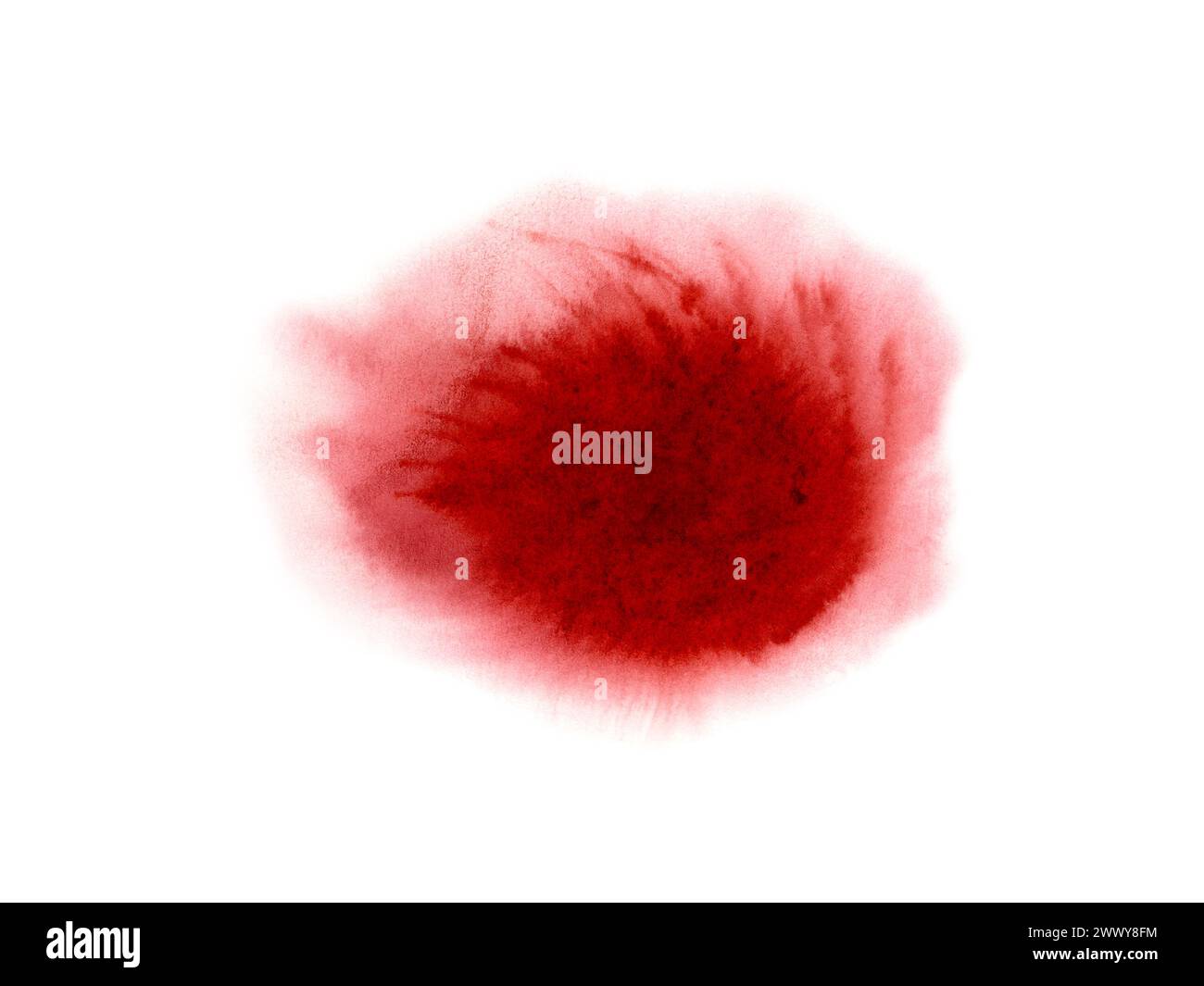 Red abstract texture isolated on white. Blood color watercolor geometric stain. Wine paint stroke with wash. Brushed background. Aquarelle splash. Stock Photo