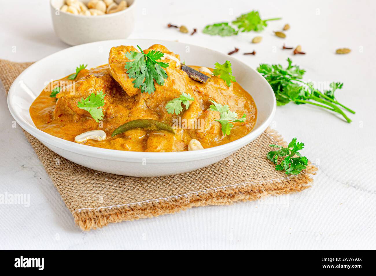 Onepot Mediterranean Chicken Rice on White Background Stock Photo