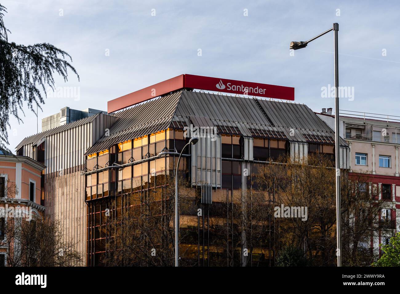 Madrid, Spain - 17 March, 2024: Santander Bank Building in Paseo of Recoletos in Madrid Stock Photo