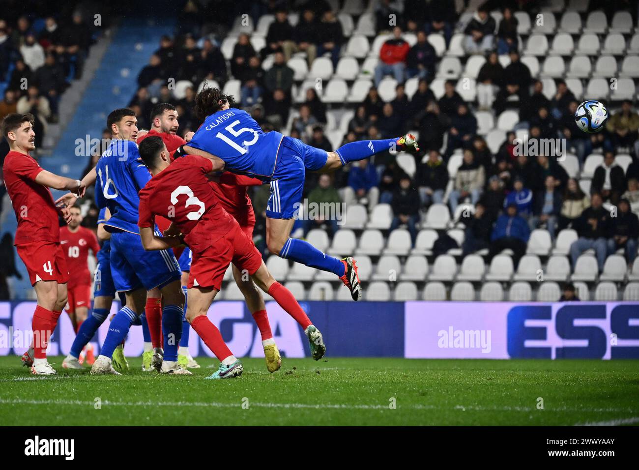 Italy's Riccardo Calafiori , Turkiye 's Yasin Ozcan during the European