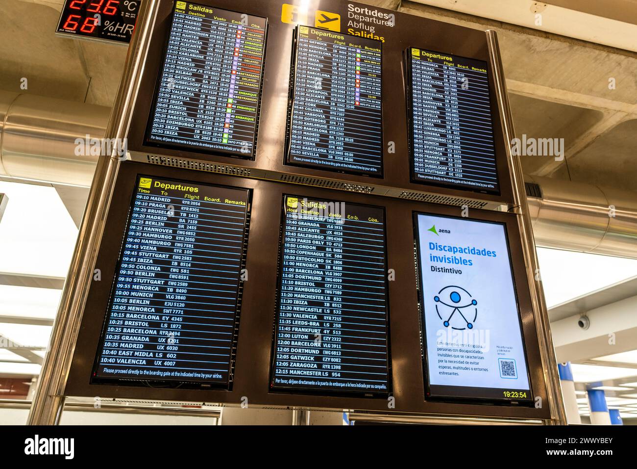 Palma da Mallorca, Spain - November 2, 2023: photo of the information board in the Mallorca airport, Spain, Europe Stock Photo