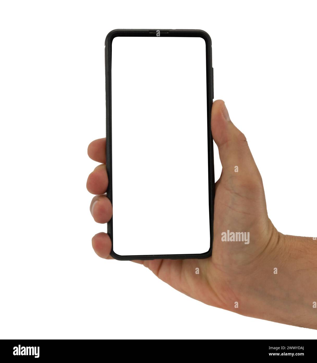 Hand Holding Smartphone with Blank Screen Stock Photo
