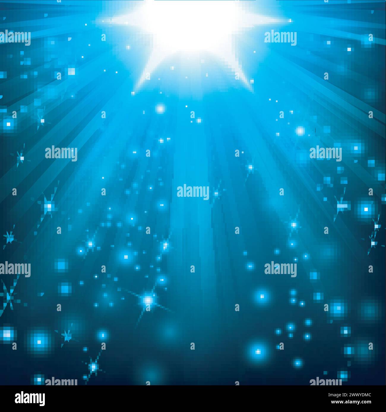 Blue lights shining with flying particles, Vector Illustration Stock Vector