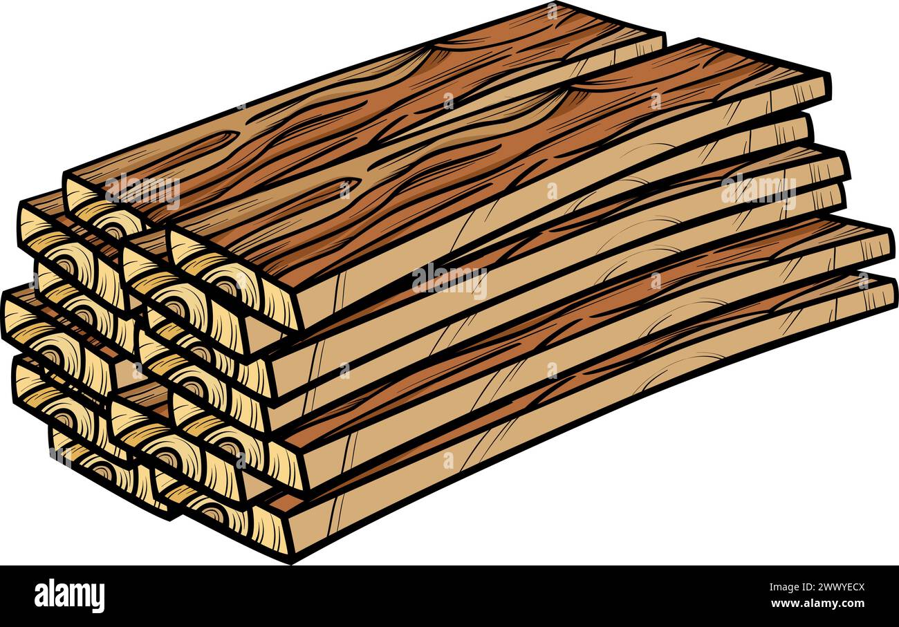 Cartoon illustration of pile of timber or wooden planks clip art Stock Vector