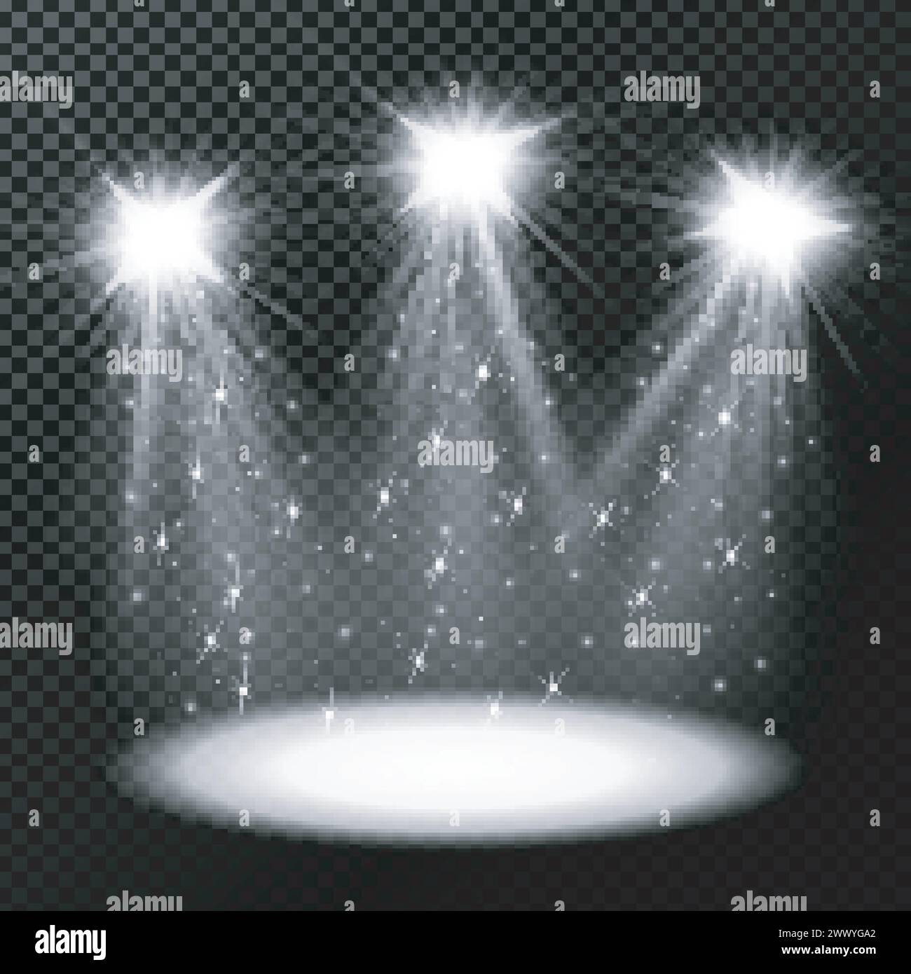 Spotlights shining with sprinkles falling on transparent background ...