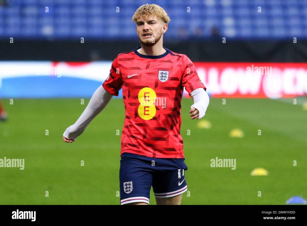 Bolton, UK. 26th Mar, 2024. Toughsheet Community Stadium, Bolton, England, March 26th 2024: Harvey Elliott (England) before the 2025 UEFA European Under-21 Championship qualification match between England and Luxembourg at Toughsheet Community Stadium in Bolton, England on March 26th 2024. (Sean Chandler/SPP) Credit: SPP Sport Press Photo. /Alamy Live News Stock Photo